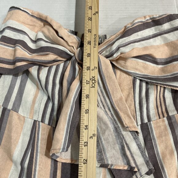 Gypsies & Moondust Jumpsuit L Linen Blend Neutral Striped Wide Leg Strapless - Picture 5 of 11
